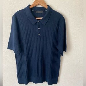 Banana Republic Men’s Silk Linen Blend WideRibbed Short Sleeve Navy Polo Shirt L